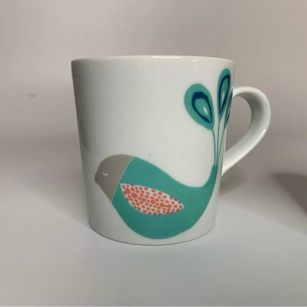 Crate&Barrel Teal and Orange Bird Mugs